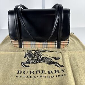Burberry Leather Handbag Black/Beige 12cmx23cmx10cm Bobble Check Used